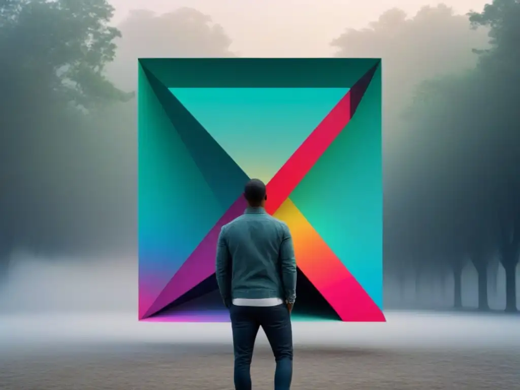 Geometría vibrante: poesía digital innovadora Una obra digital minimalista que fusiona formas geométricas en vibrantes colores eléctricos, simbolizando la Poesía Visual y Concreta Digital