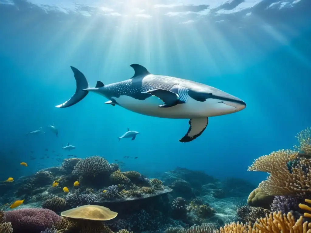 Un océano de vida: arrecifes de coral, ballenas, tortugas marinas y peces en un ecosistema sereno