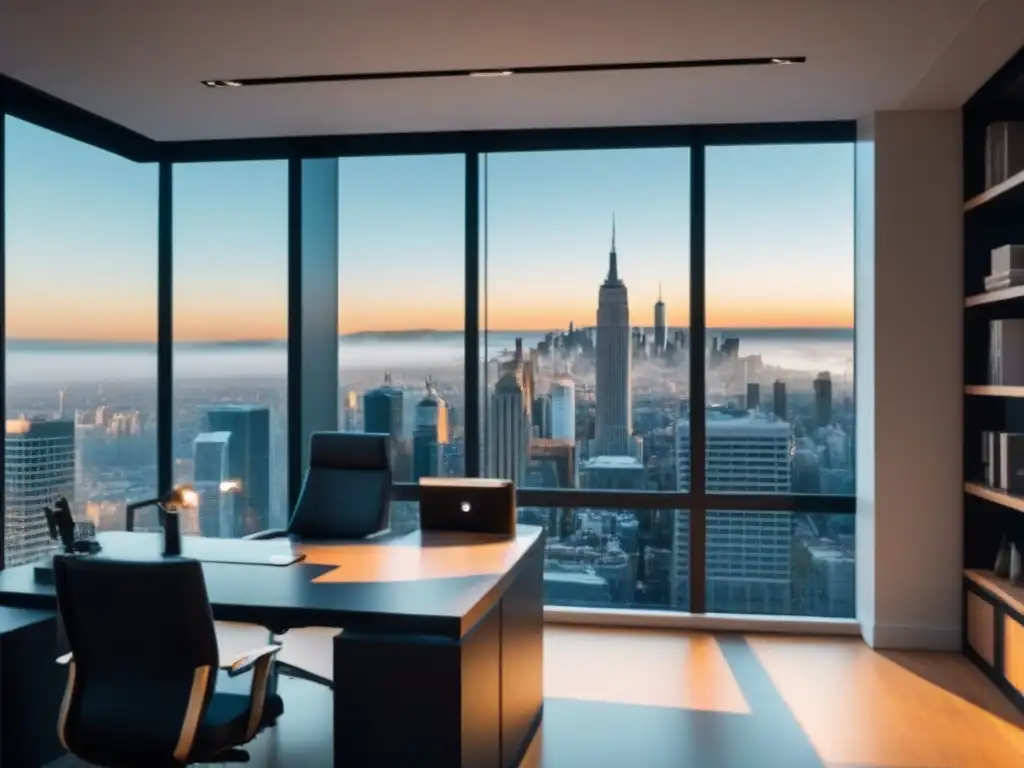 Oficina de branding moderna con vista a la ciudad Oficina de agencia de marca moderna y minimalista con vista a la ciudad