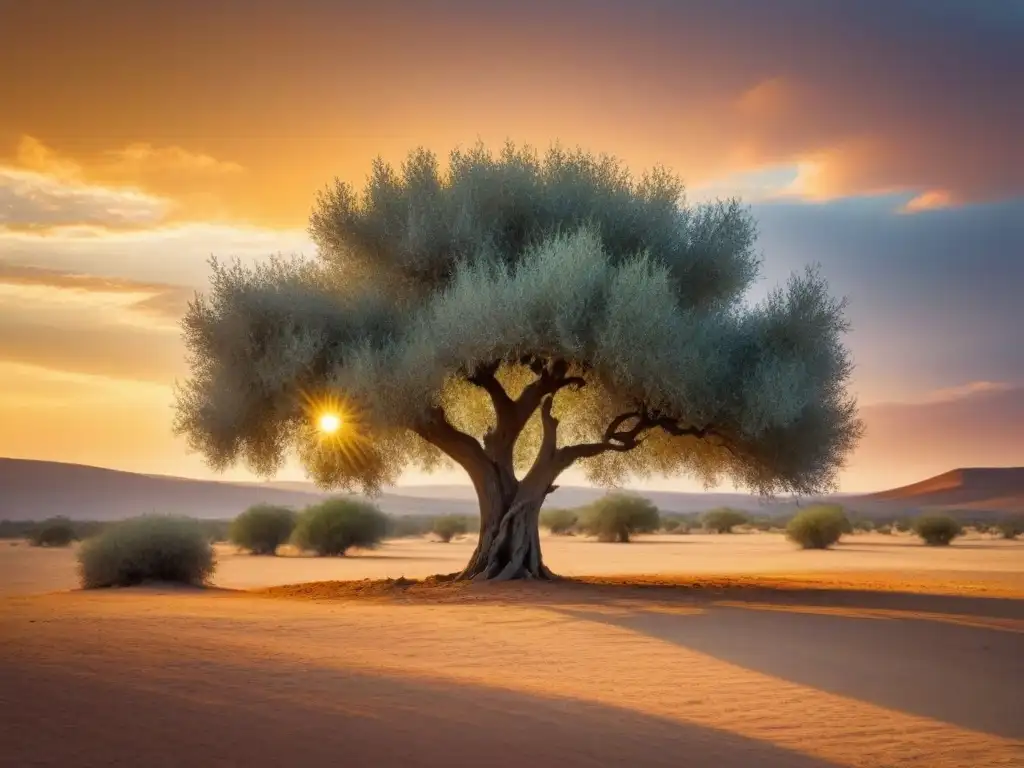 Un olivo solitario destaca en un paisaje árido al atardecer, evocando el análisis poético Federico García Lorca