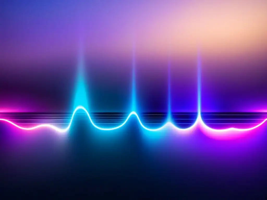 Onda abstracta vibrante, simbolizando el poder transformador del ritmo en la percepción poética, con gradientes de azul y morado