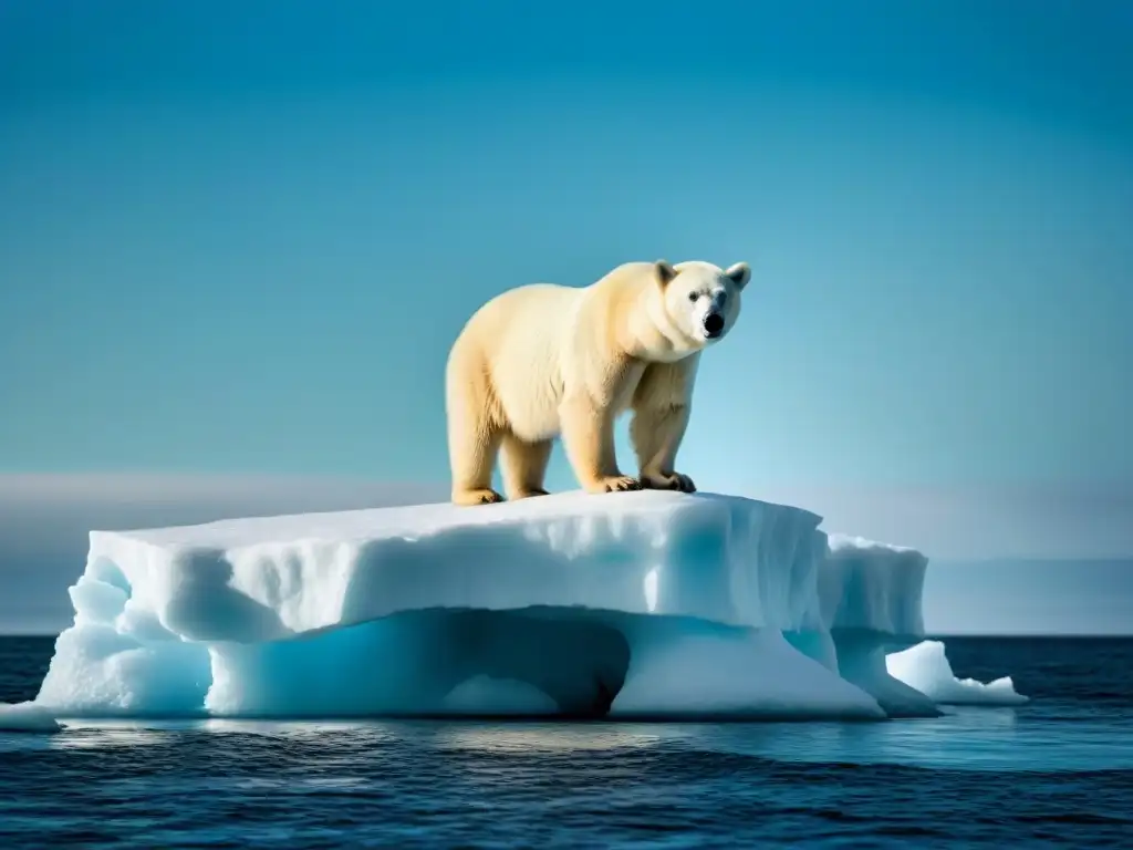 Osos polares: soledad en el deshielo ártico Un oso polar solitario en un iceberg derritiéndose, reflejo del impacto del cambio climático