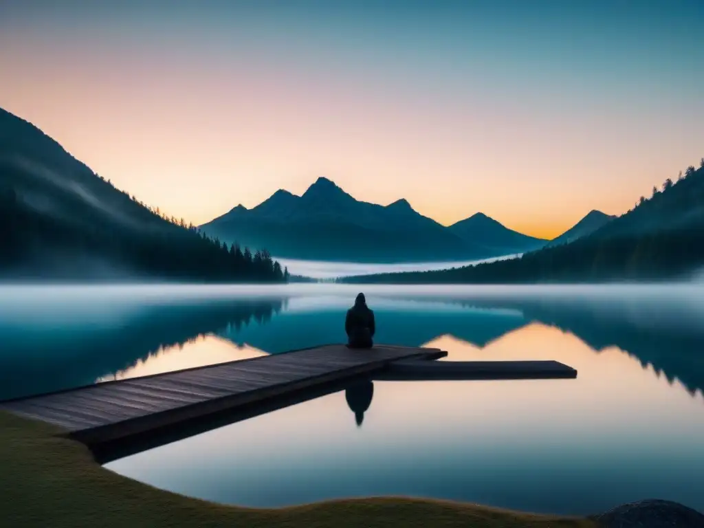 Un paisaje onírico con un lago sereno reflejando objetos surrealistas, en una atmósfera de surrealismo lírico poesía transformadora