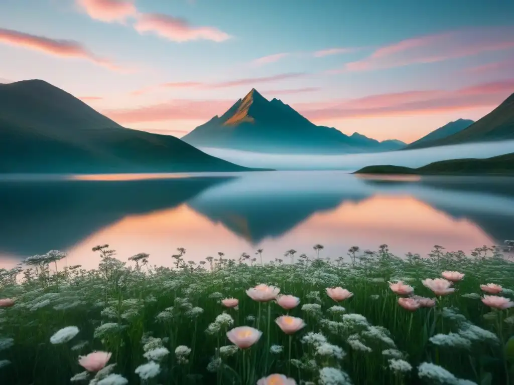 Un paisaje onírico y sereno con formas geométricas flotantes y nubes pastel, evocando surrealismo lírico poesía transformadora