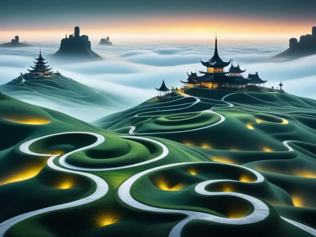 Paisaje onírico surrealista al estilo de Roberto Matta Un paisaje onírico surrealista en blanco y negro inspirado en la poesía surrealista de Roberto Matta