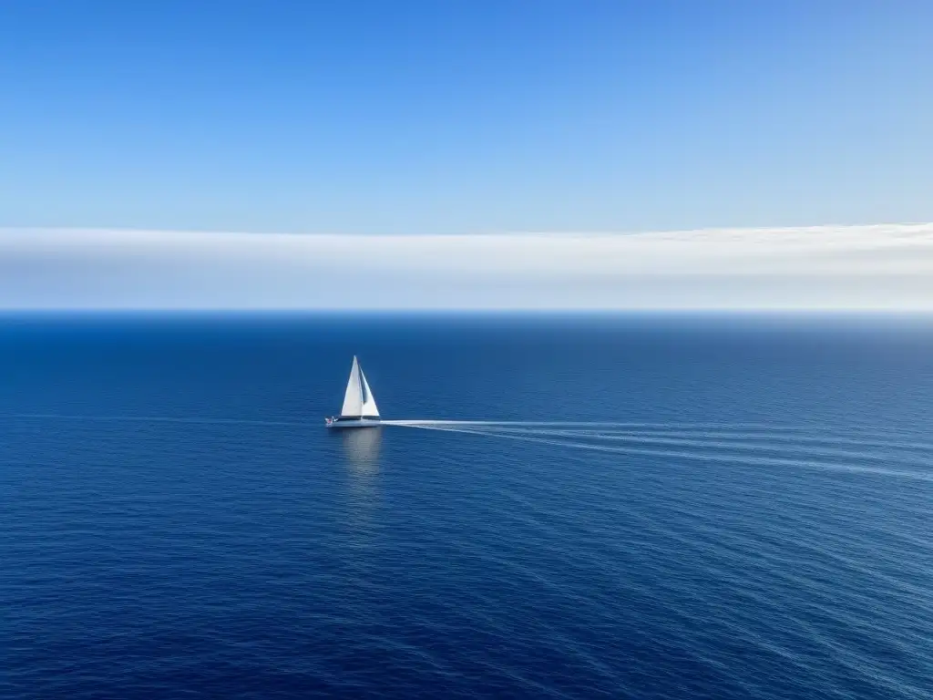 Un paisaje poético: un velero solitario navegando en un océano azul profundo bajo un cielo despejado