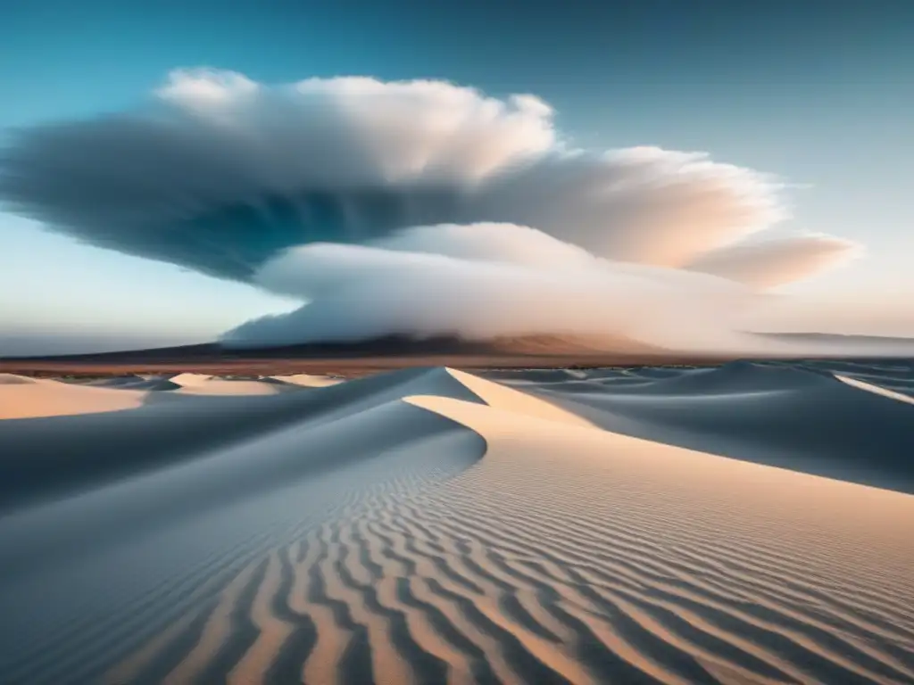 Un paisaje surrealista en blanco y negro de un desierto con un espejismo brillante en la distancia, evocando el papel de la alegoría en poesía