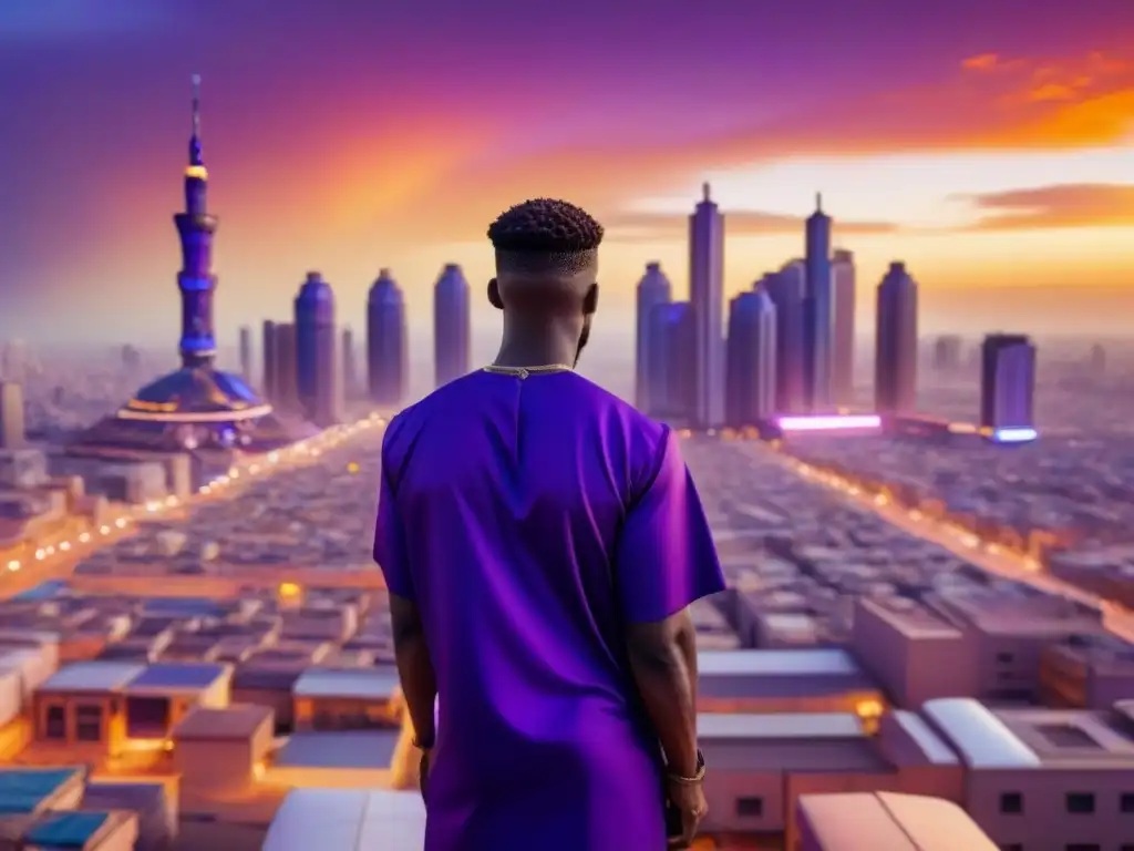 Metrópolis africana futurista: arquitectura innovadora y tradición Un paisaje urbano futurista en África con arquitectura minimalista y elementos tradicionales, donde la tecnología se fusiona con la cultura africana