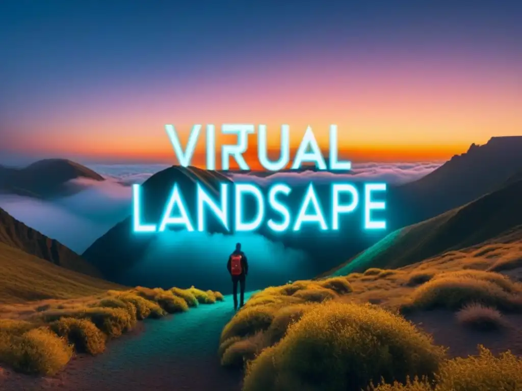 Un paisaje virtual en 8k con poemas transformadores y formas geométricas futuristas en un ambiente inmersivo