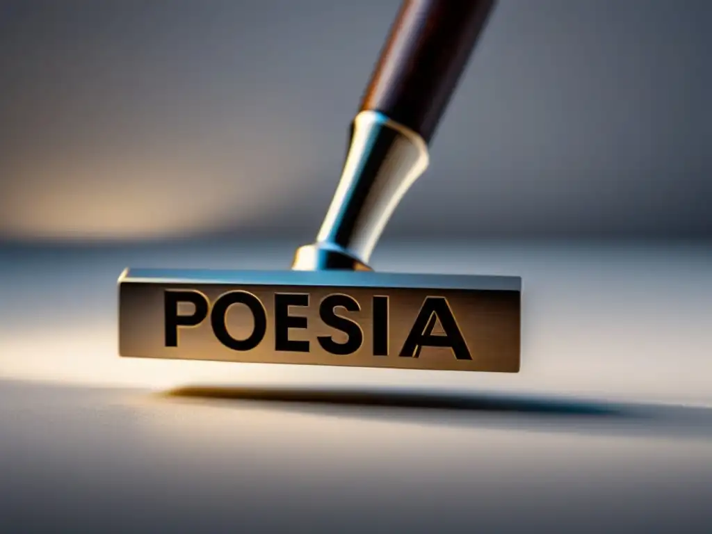 Branding iron con la palabra 'POESÍA' grabada, iluminado sobre fondo blanco