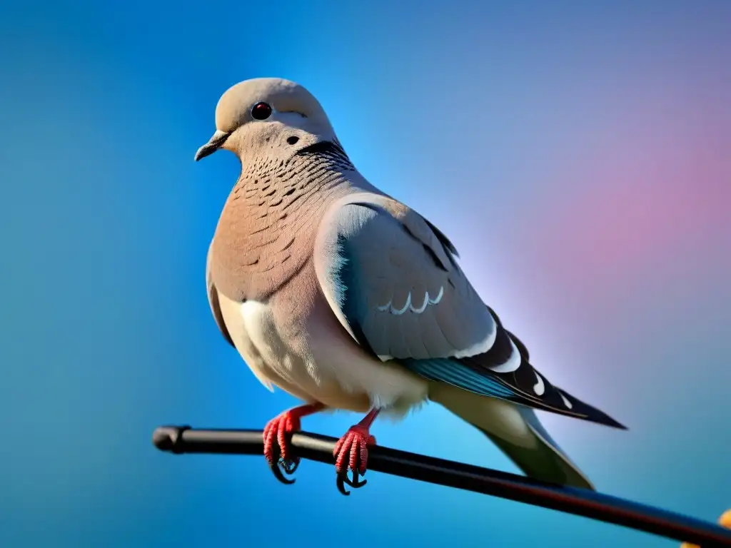 Una paloma reposa en una pluma, simbolizando la paz