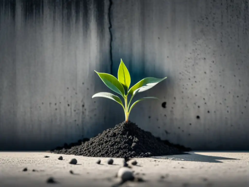 Pequeña planta rompiendo muro de concreto, simbolizando el Poder transformador de la poesía