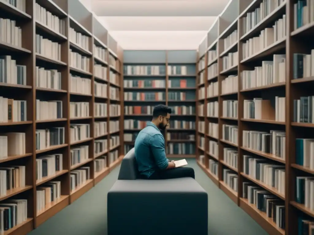 Persona leyendo poesía en biblioteca silenciosa