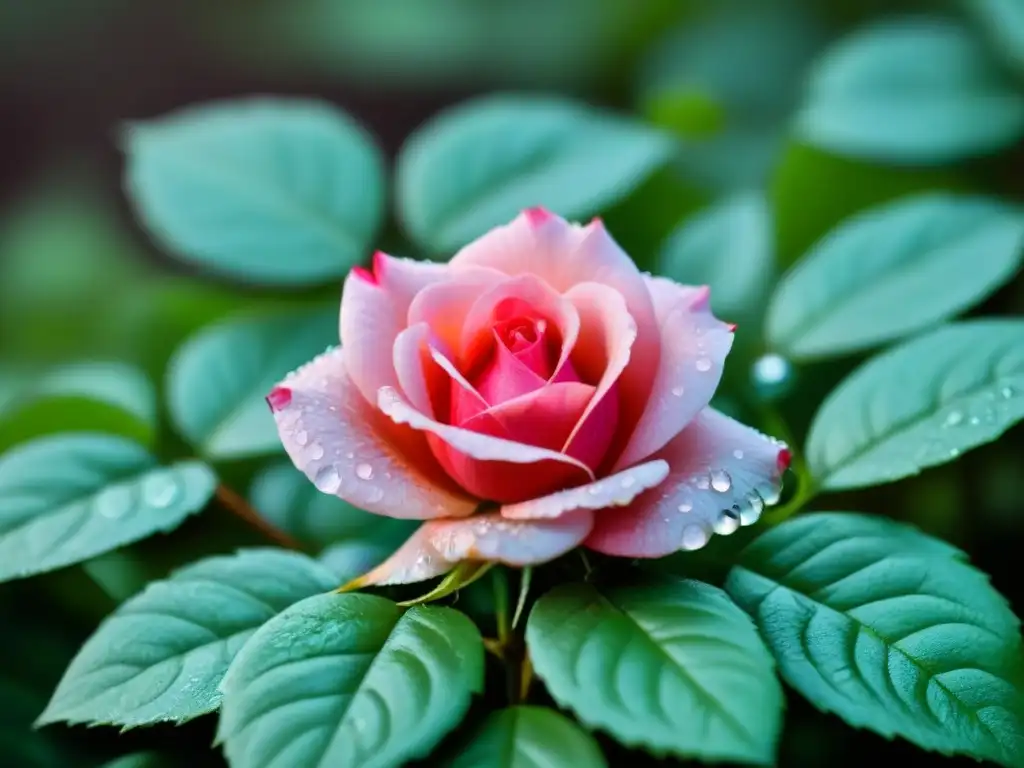 Un pétalo de rosa con rocío, detalle y delicadeza