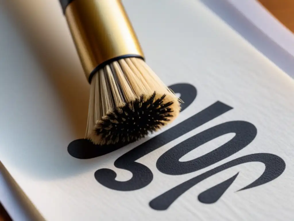 Un pincel de caligrafía japonés traza kanji en papel washi