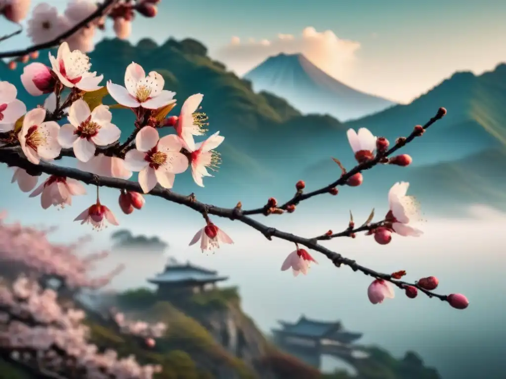 Pintura japonesa de un cerezo en flor, poesía lírica japonesa en occidente