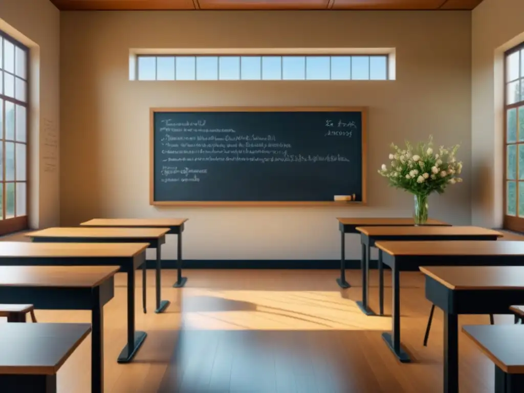 Aula poética: inspiración y tranquilidad en un espacio luminoso Integración poesía lírica en planes de estudio: Aula tranquila con escritura poética y flores