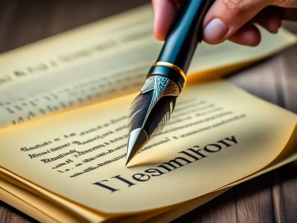 Pluma antigua sobre cartas amarillas, fondo monocromático; evoca la poesía epistolar y la intimidad de escribir cartas