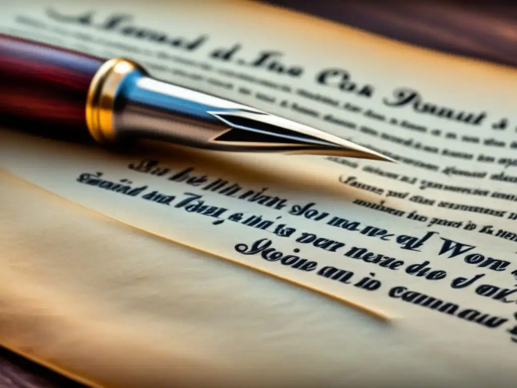Una pluma antigua reposa sobre un pergamino, con poesía amorosa de Gaspara Stampa en caligrafía elegante