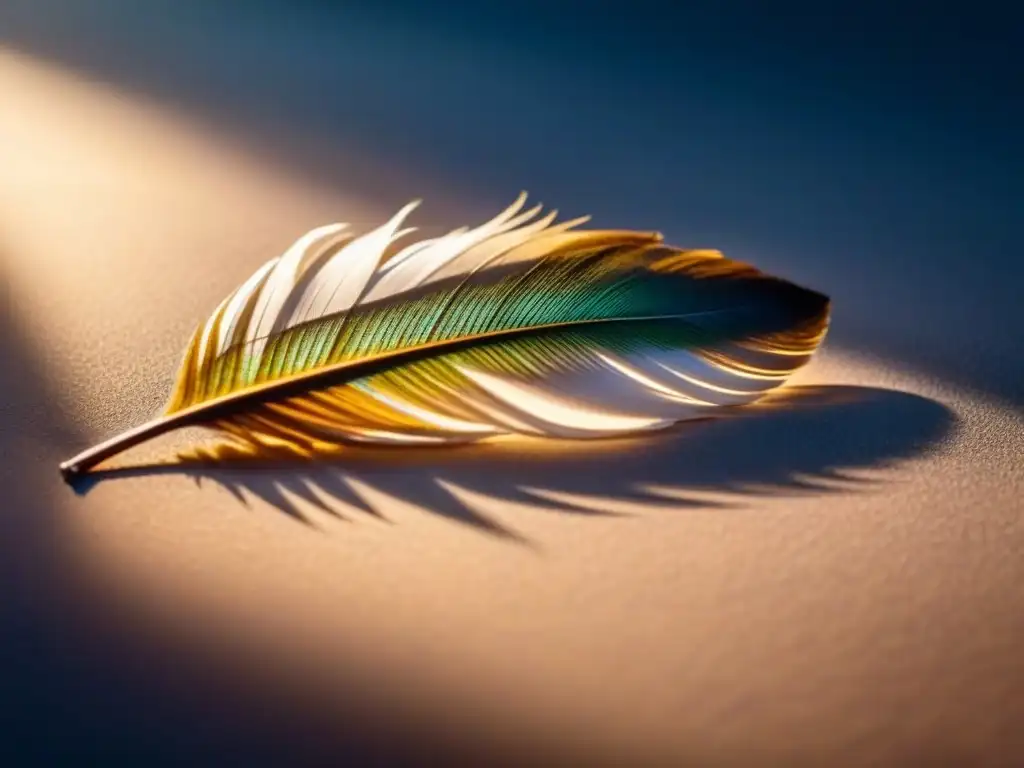 Pluma delicada flotando en luz, poesía lírica transformadora de palabras
