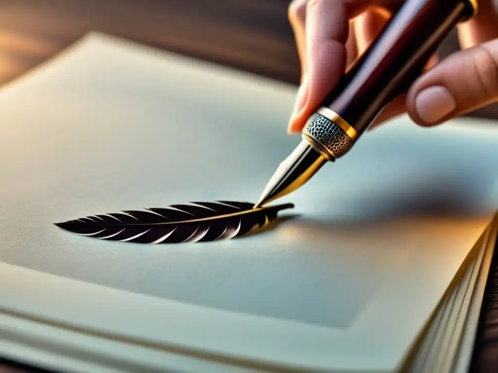 Pluma de ébano sobre pergamino en blanco, evocando la poesía de Omar Khayyam con un análisis profundo