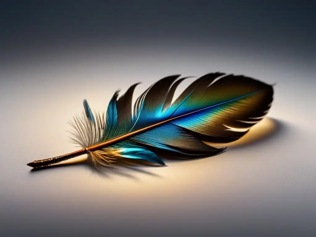 Pluma flotando con elegancia en la luz, reflejando el poder transformador de la poesía en Esteban Manuel