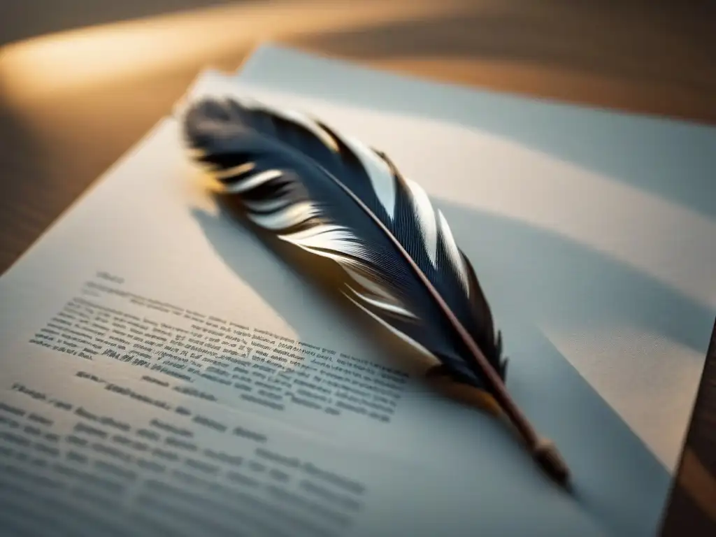 Pluma de escritura sobre papel en blanco, creando una composición elegante y minimalista