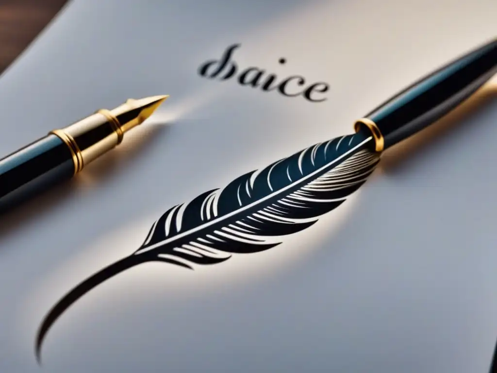 Una pluma estilizada crea caligrafía elegante en papel blanco