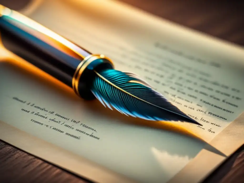 Pluma de escritura en pergamino: arte literario atemporal Una pluma intrincada en pergamino vintage en blanco y negro, simbolizando la transformación a través de la poesía