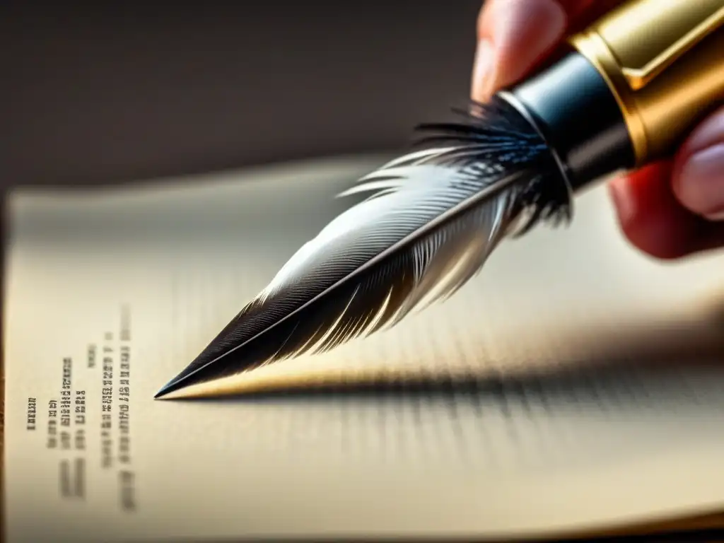 Pluma sobre papel en blanco, luz natural, desarrollar estilo único poesía