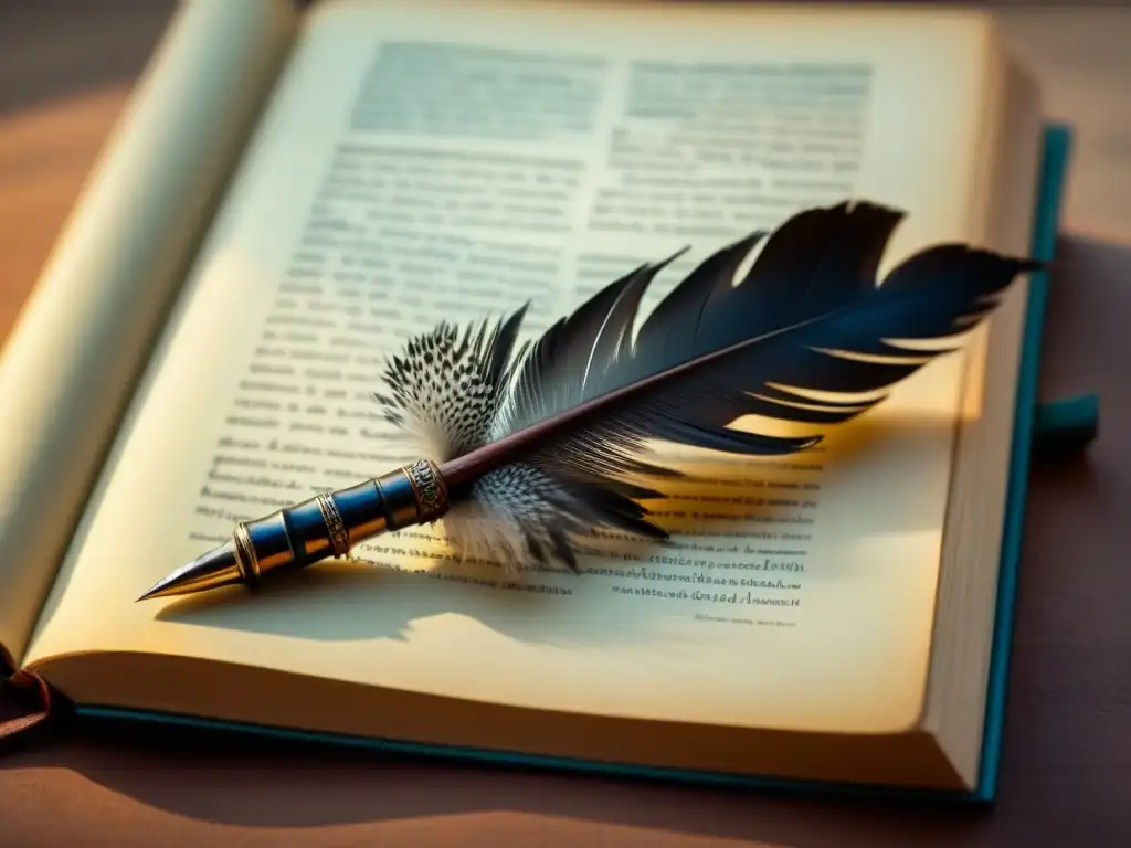 Poema eterno: Garcilaso de la Vega inspira la pluma Una pluma escribiendo poesía en un pergamino, en un estudio renacentista con libros antiguos y la influencia de Garcilaso de Vega en las sombras