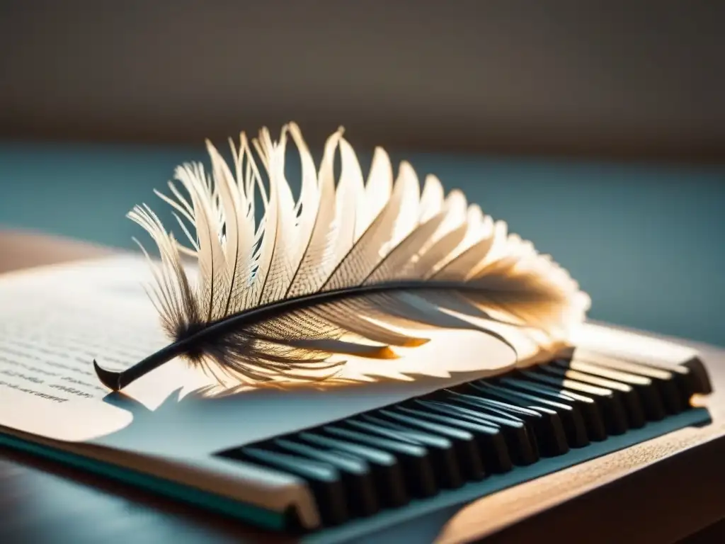Pluma solitaria sobre máquina de escribir vintage, simbolizando el equilibrio en el desarrollo del estilo único poesía