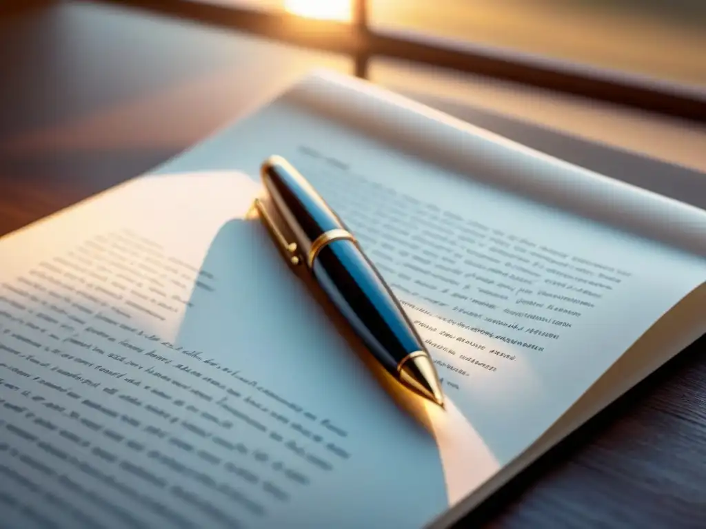 Pluma solitaria sobre papel blanco, lista para capturar la inspiración poética