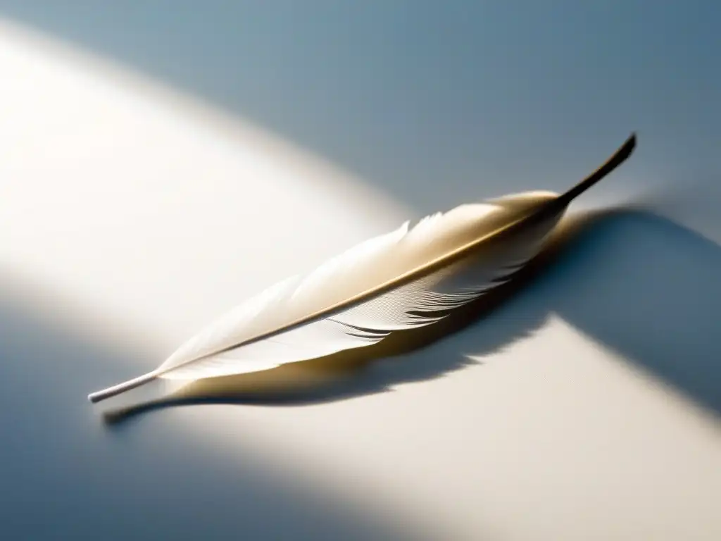 Una pluma suspendida en el aire, proyectando sombras y luces, evocando la Poesía como respuesta filosófica