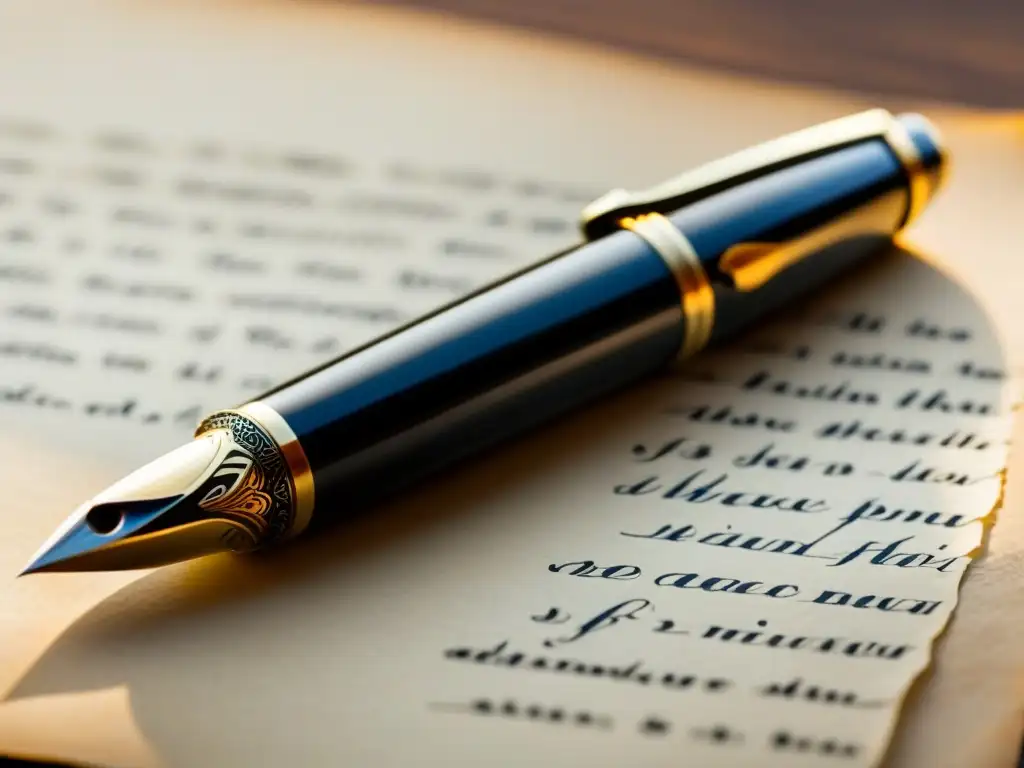 Pluma vintage traza poesía epistolar en pergamino, evocando intimidad y nostalgia