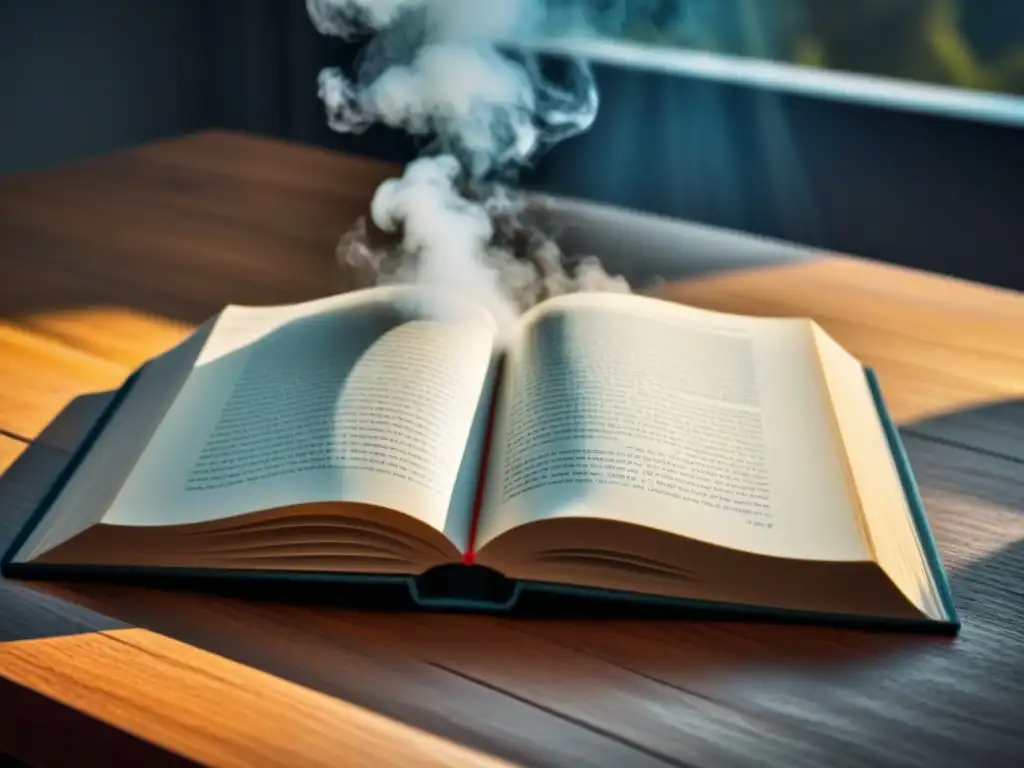 El poder transformador de la poesía: Un libro abierto en un escritorio de madera, iluminado por un rayo de sol