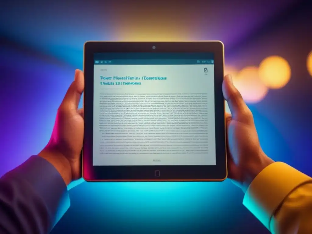 Poesía digital: innovación y creatividad en tablet futurista Un poema elegante en una tableta digital futurista que fusiona tecnología y futuro de la poesía