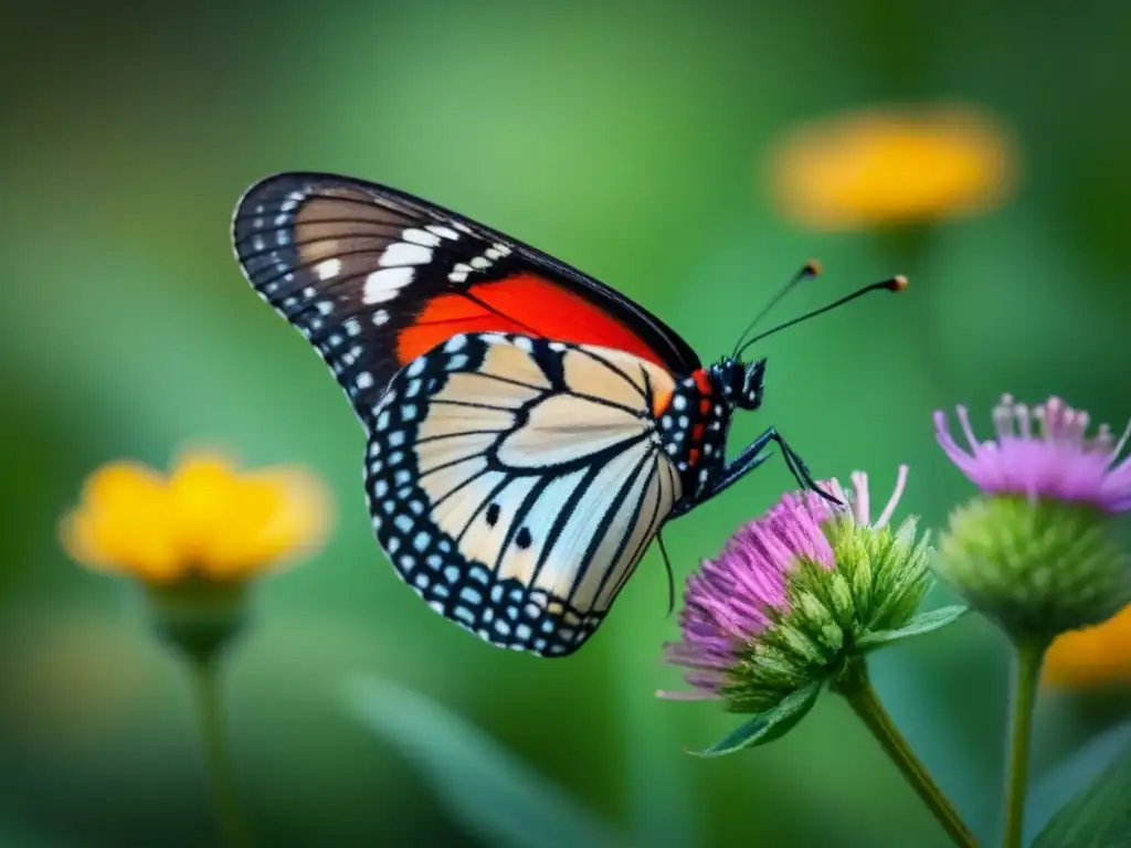 Poemas de biodiversidad: sutileza de mariposa en flor silvestre, patrones y colores vibrantes