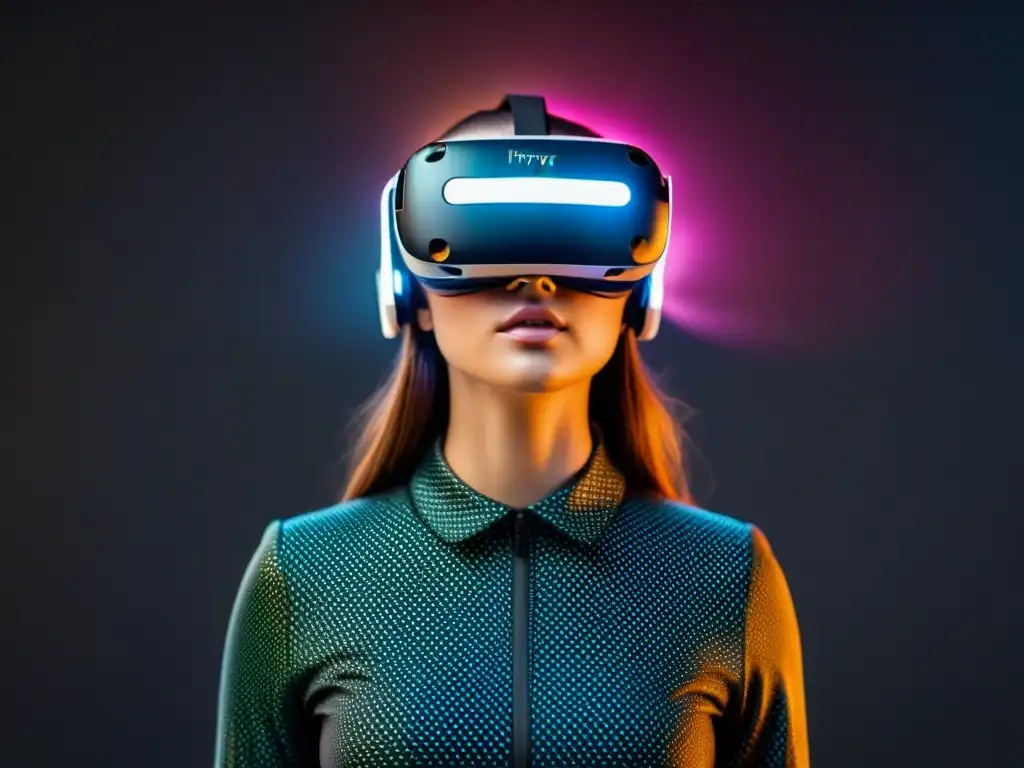 Evolución de la poesía en la era digital: un casco de realidad virtual futurista con patrones de circuitos y versos poéticos digitales brillantes