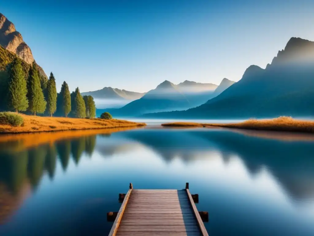 Poesía como expresión natural: paisaje sereno con lago, montañas y árboles dispersos bajo cielo azul