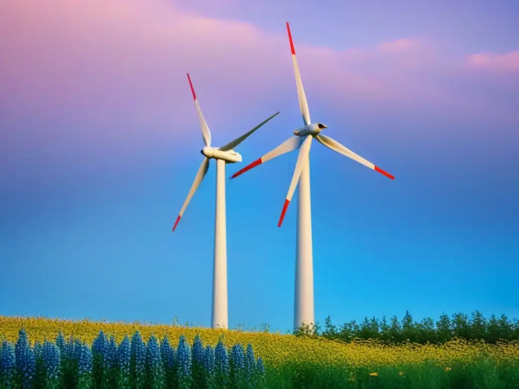 Poesía inspirada en energías limpias: Turbina eólica girando en un paisaje sereno y armonioso