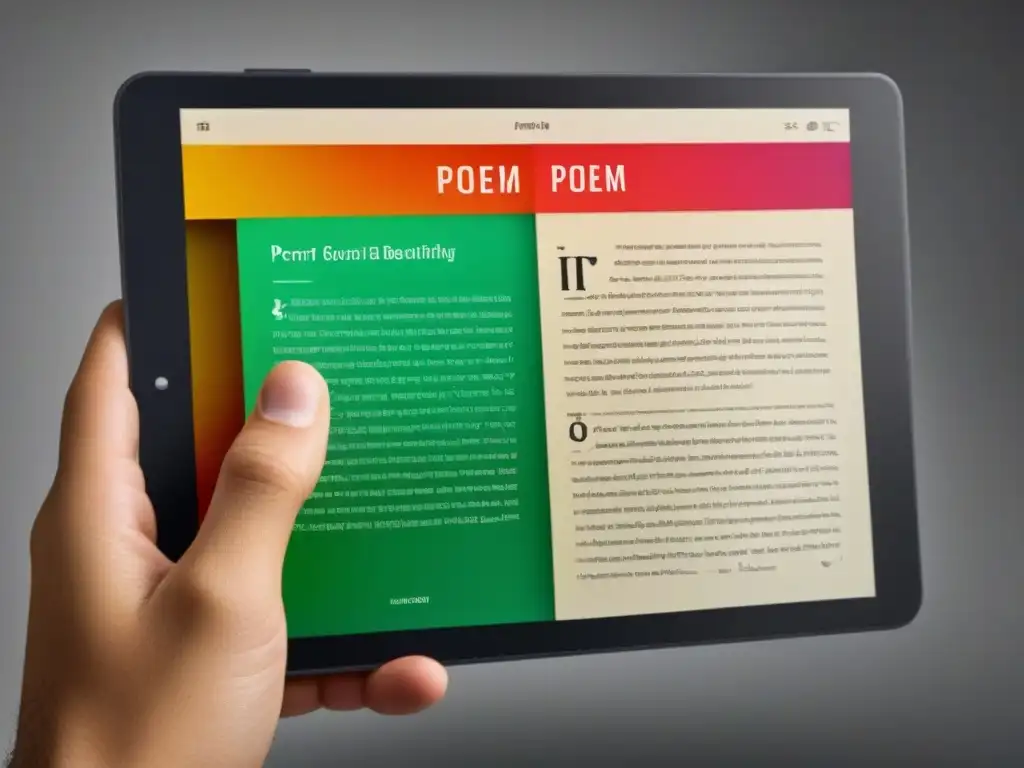 Una poesía moderna y colorida en una tablet, fusionando lo tradicional con lo digital