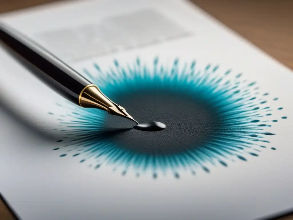 La poesía como terapia del alma: la elegancia del trazo de una pluma sobre papel en blanco, capturando la creatividad y la introspección