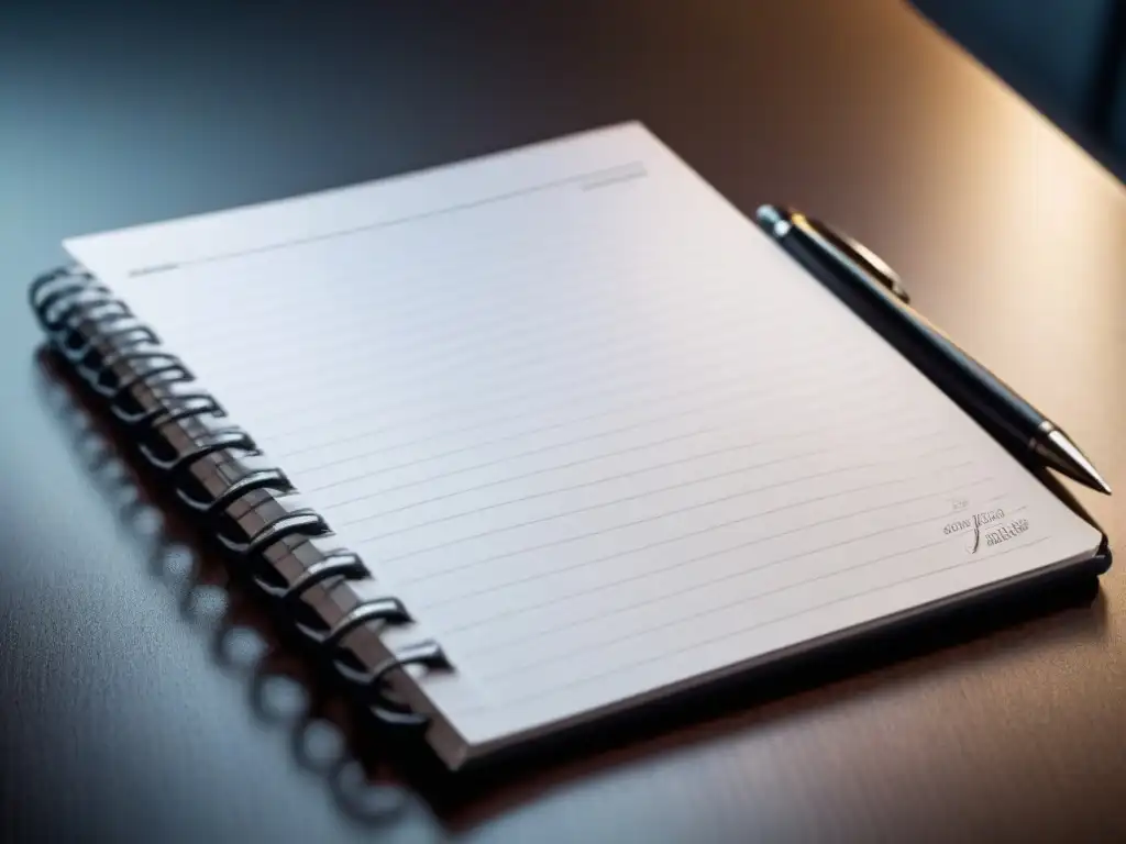 Inspiración minimalista: cuaderno en blanco y negro con pluma Poesía visual: Bloc de notas en un escritorio moderno con pluma de caligrafía