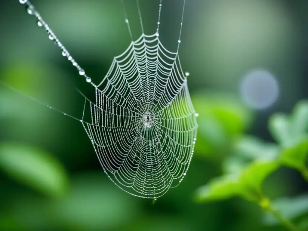 Telaraña delicada en blanco y negro: belleza natural Una poesía visual como experiencia sensorial: una telaraña delicada con gotas de rocío en un bosque sereno
