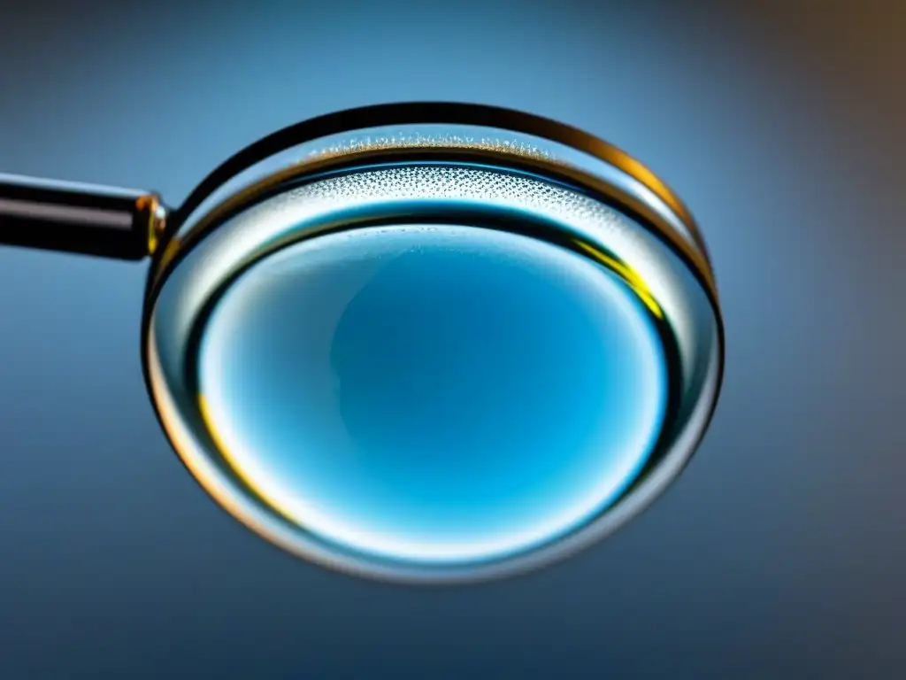 Detalles poéticos: gota de agua en lupa, luz refractada La poesía visual transforma la percepción de la realidad a través de la gota de agua y la lupa, revelando patrones de luz intrincados en blanco y negro