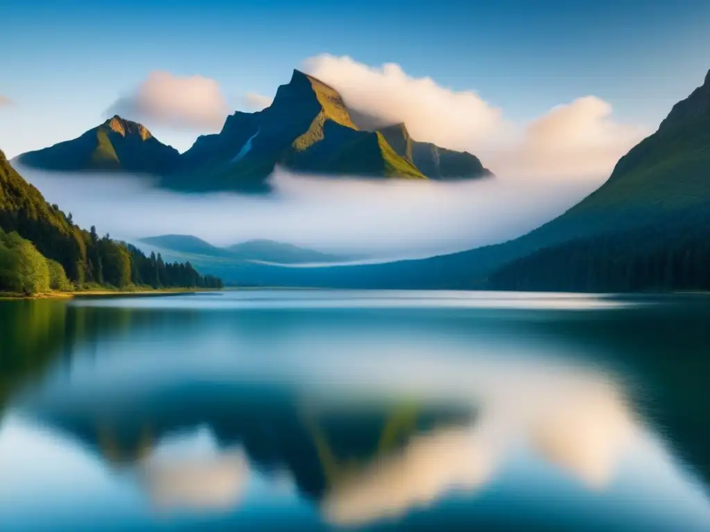 Poesía visual en retiros: Lago tranquilo reflejando montañas nevadas bajo cielo azul