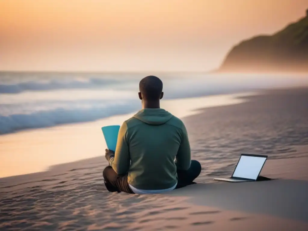 Poeta meditando al amanecer en la playa: retiros costeros para poetas