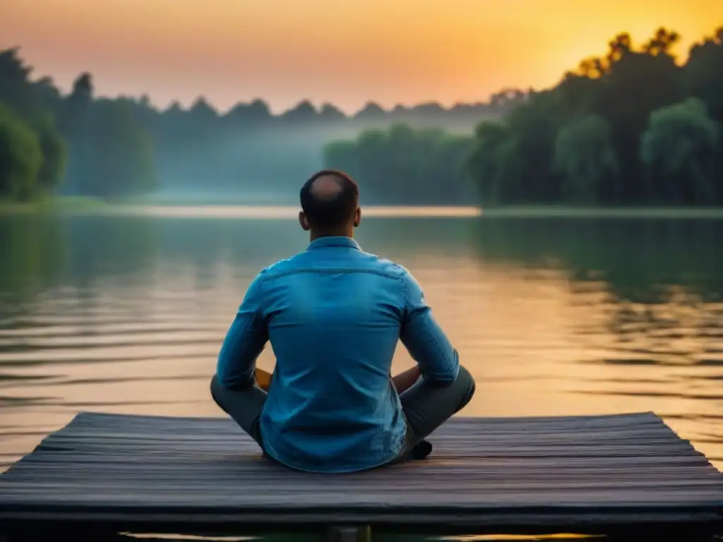 Un poeta reflexivo busca inspiración en un muelle al atardecer