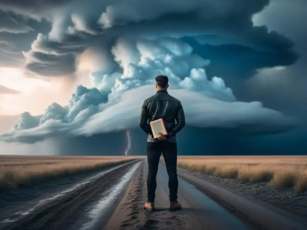 Un poeta de la Resistencia transformadora desafiando la tormenta con un libro en mano